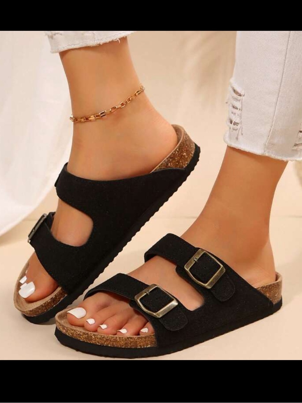 Cork Footbed Slide Sandals For Women - Comfortable With Adjustable Straps